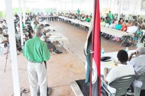 Party Leader David Granger [backing camera) addressing the General Council yesterday. 