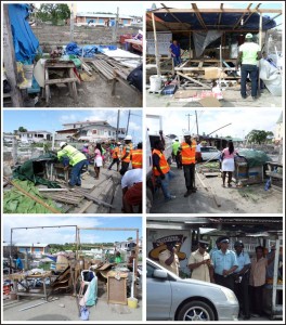 The scene yesterday as Ministry of Works’ workers demolished Vreed-en-Hoop vendors’ stalls.