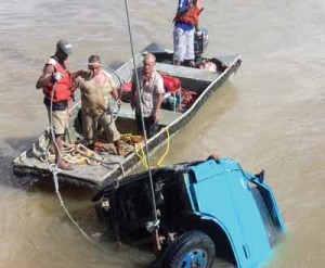 The canter being pulled from the water 