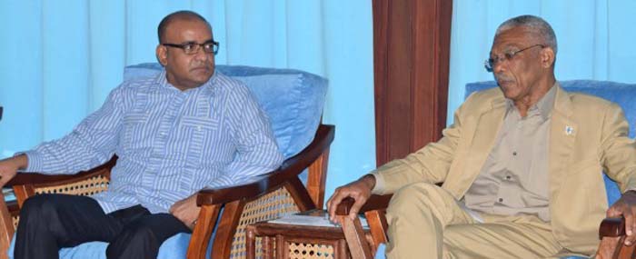 President David Granger and Opposition Leader, Bharrat Jagdeo during their first official meeting last year.