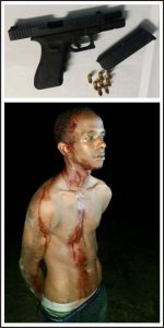 [Above) The gun that was recovered from the bandits (Below) One of the suspects who was apprehended 
