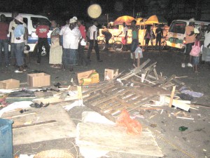 Many of the stalls, in the Stabroek Market area, were demolished Friday evening.