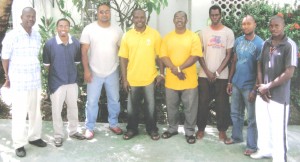 The new executive body pose for our cameraman moments after the conclusion of the elections. From Left are, Brian Adams, Sean Erskine, Farouk Abdool, Deion Nurse, Frank Tucker, David Taylor, Dane Henry and Franklyn Brisport. 