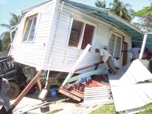 This Mahaicony house came crashing down after a truck slammed into it on Friday 