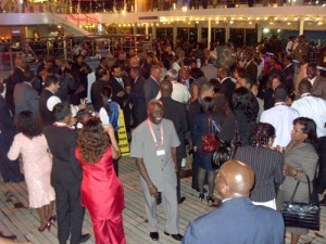 Participants in the Civil Society Forum during a reception  on Tuesday evening aboard the cruise ship 'Carnival Victory' 