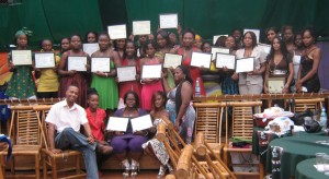 The CEO of the Benschop Foundation, Mark Benschop  (front left) and the graduates of the nail technician course. 