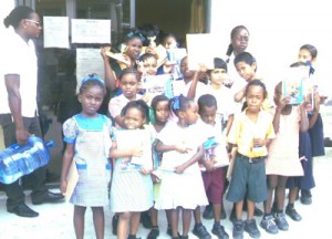 The prizewinners outside the office of the Education Department