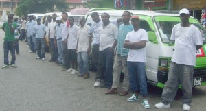 Some of the route 47 minibus operators on America Street yesterday 