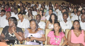 A section of the 268 youths who graduated from the government’s skills training project, yesterday. 