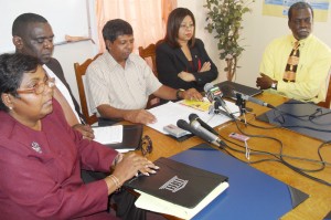 From left: Secretary-General (Guyana) Inge Nathoo, Secretary-General Antonio Maynard (St Kitts and Nevis) , Minister Shaik Baksh, Minister Dr Desrey Fox and Secretary-General (Jamaica) Everton Hannam