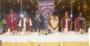 Head Table at Saturday night’s dinner (l-r) Leo Officer Patrick Pitt, Zone Chairperson 2-A Phillip Smith, Council Chairperson Ivor English, President June Leitch, Secretary & District Chairperson Roxanne Luckie and Cabinet Secretary/Treasurer to Council Chairperson Maxime Cummings.