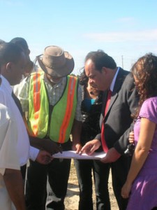 Walter Willis, Technical Advisor, Ministry of Public Works and Venezuelan Ambassador to Guyana Dario Morandy at the site which will soon accommodate a $$400 M residential homeless shelter.