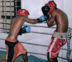 Young Dexter Marques (left) is on the go during sparring sessions after his lone loss to Moore.