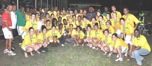 One Happy family!!! The Guyna USA and Local teams pose with GFF President Colin Klass and coaches at the MSC ground