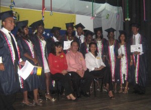 Ambassador Dario Morandy (seated at centre), his wife, Corina Morandy and graduating students at the Theatre Guild on Friday.