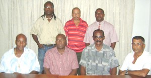 Flashback!!! The executive members of GABA following their installation; From left sitting are Roberts, Ninvalle, Cuffy and Rajkumar. Standing from left are Patterson, Campbell and Richmond. 