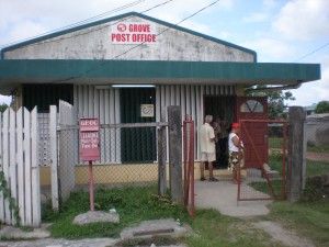 Persons being turned back from Grove Post Office  yesterday after the facility closed its doors for the day.