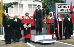 Chancellor Kennard taking the salute at the  Heads of the Judiciary Conference of the  Commonwealth Caribbean on October 14, 2000.