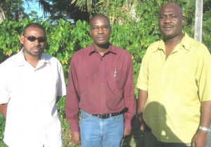 Newly elected President of the Guyana Amateur Basketball Federation, David Patterson is flanked by General Secretary, Ian La Fargue (left) and Vice-President, Floyd Levi. The other Executives are absent from this photograph. 