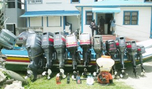 Some of the equipment seized during the raids of marijuana fields in the Berbice River.