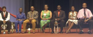 From left, Jason Ray Khalil, Shemaine Campbelle, Laurence Adonis, Dr Karen Pilgrim, Robin Roberts (Rugby), Iva Wharton and Walter Grant Stuart shortly after collecting their national awards.