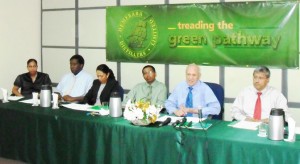 From left Company Secretary Legal Officer Allison Thorne, Engineer Project Manager Shaun Caleb, Marketing Director Sharda Veeren-Chand, General Manager Loris Nathoo, President/Chairman of the Board Dr. Yesu Persaud and Marketing Director Komal Samaroo. 