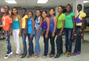 The girls who will contest tomorrow’s pageant at the  Belladrum Secondary School. From right to left: Keola Bobb,  Leena  Adrian, Canisa Daniels, Clarisa Daniels, Luciana Bernard,  Alicia Doris, Neesha Jacobs, Lisa McFarlane, Tracy Jack, Malaika McAlmont. 