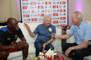 Sir Vivian Richards, Sir Richard Branson and Commentator Tony Cozier (Photo by Sandy Pitt)