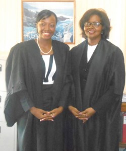 Attorney-at-law Delicia Helwig (left) with Madame Justice Dawn Gregory 