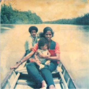 With my wife and first son on the Aruka River (1978)