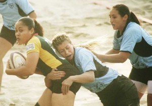 Getting used the Beach Rugby. 