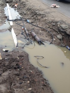 This photo shows several of the underground cables which are causing the delay in the road project.