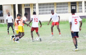 Defending champions Christianburg / Wismar Secondary School seen during a training session yesterday at the Wisburg ground.