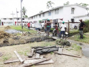 The clean-up exercise in progress at Gilhuys Square West Ruimveldt, Georgetown 