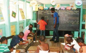 RCUG Rotaractors working hard with students of the  Victoria Primary School during a Saturday morning session.