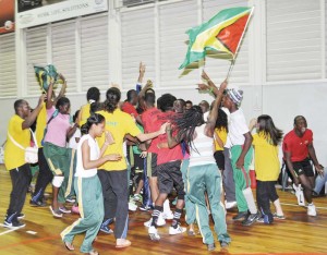 Celebration Time! Victory achieved in the volleyball game, Guyana defeating Suriname after 7 years. French Guiana also join in.