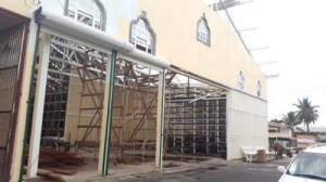 The A. Forrester Lumber Yard construction site with scaffolds inside the building where Kishan Mahadeo fell from over 20 feet high hitting other scaffold on his way to the ground. 