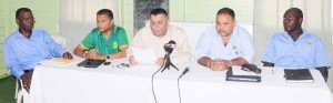 Some members of the Guyana Cricket Board executive at the press conference yesterday.