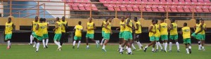 Flashback! The Golden Jaguars going through their paces at the Providence Stadium two days before their historic win against T&T on 11.11.11. (Franklin Wilson photo)  