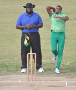 Paul Wintz in action during his five-wicket haul.