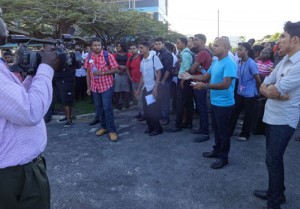 A section of the student gathering at UG’s Education Lecture’s Theatre (ELT) tarmac yesterday 