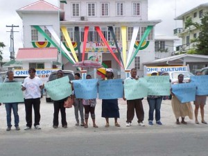 Protestors outside Ministry of Education on Tuesday.