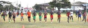 The national rugby team that is in preparation to participate in the Hong Kong Sevens seen undergoing a Beep Test yesterday at the National Park.