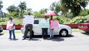 Workers protesting outside Republic Bank New Market Street branch.