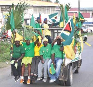 APNU+AFC supporters making their way to the rally