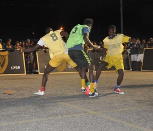 Part of the action in the Guinness ‘Greatest of the Streets’ Competition being played at the Haslington Tarmac.