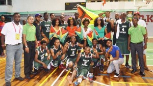 Guyana’s historic male basketball team members pose for a photo opportunity after defeating Bermuda 3-0 in an International Series. It was only the third time the feat was accomplished, in 1997 and 1969 according to statistician, Charwayne Walker.