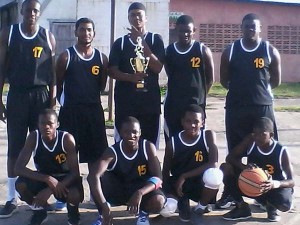 The winning Rose hall Jammers team pose with their silverware after being declared winners of the 2015 Anamaya Memorial basketball tournament. 