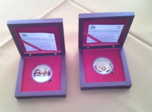 Two of the special edition gold-plated coins