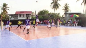 Action in the Yelyco vs Guyana volleyball match.